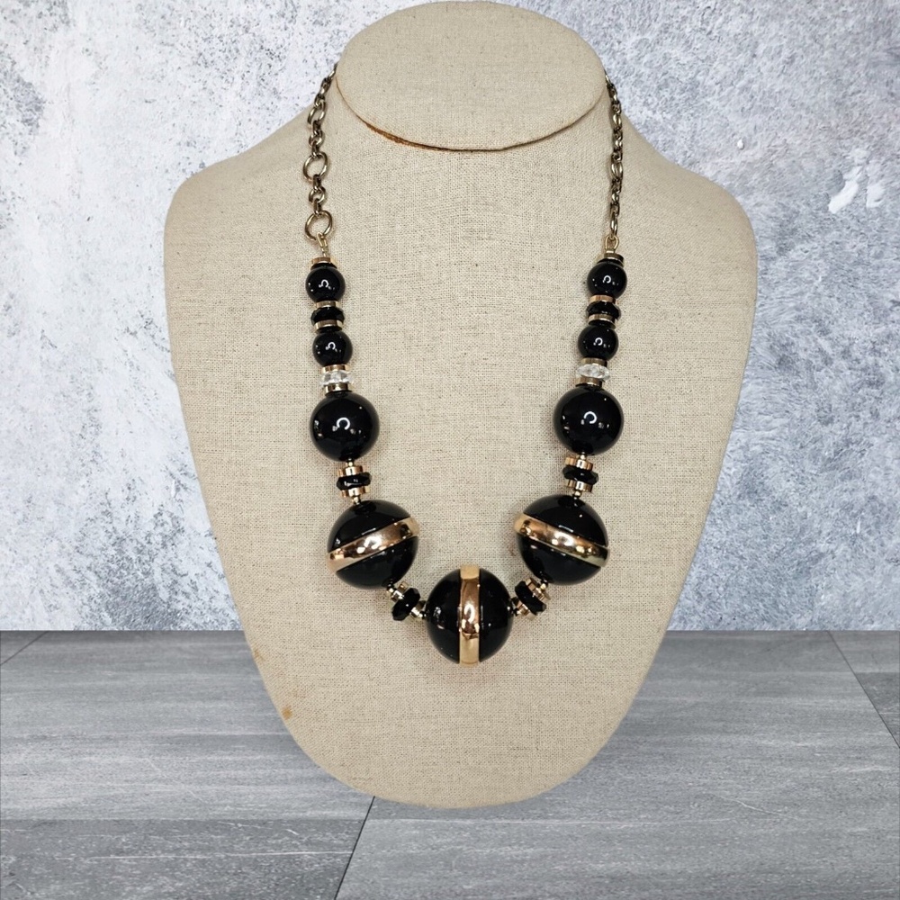 Vintage Talbots Necklace Gold Tone Chunky Black Gold Lucite Ball Signed …
